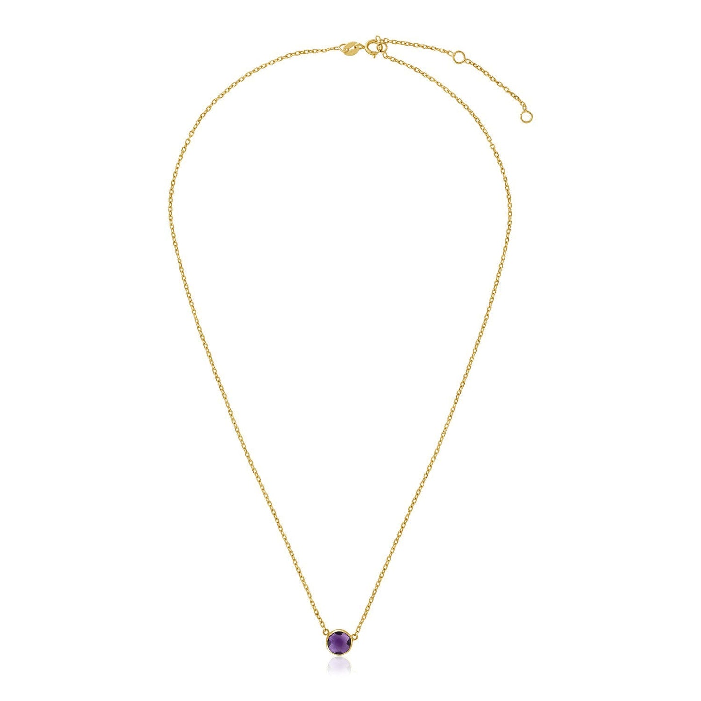 14k Yellow Gold 17 inch Necklace with Round Amethyst-0