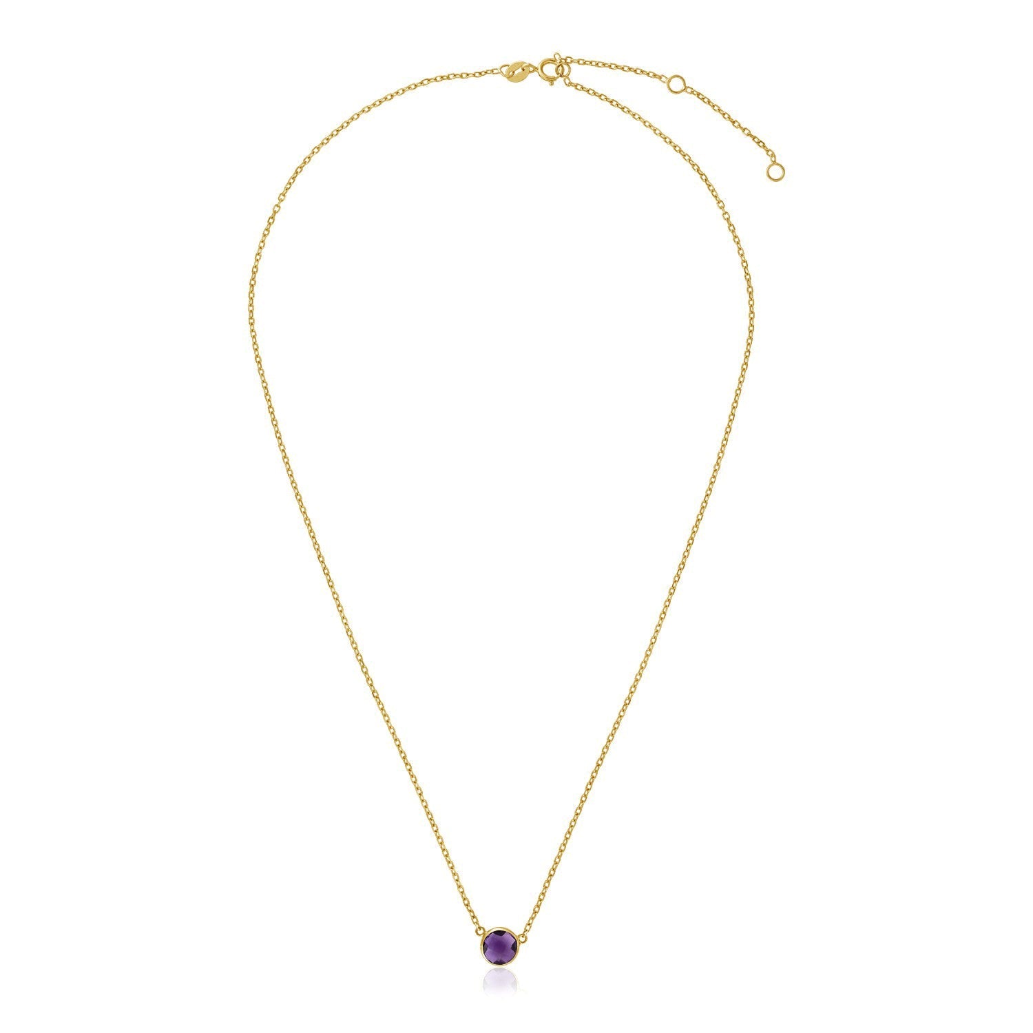 14k Yellow Gold 17 inch Necklace with Round Amethyst-0