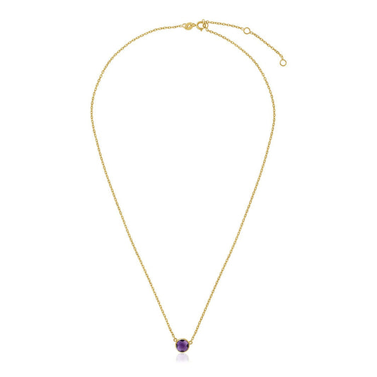 14k Yellow Gold 17 inch Necklace with Round Amethyst-0