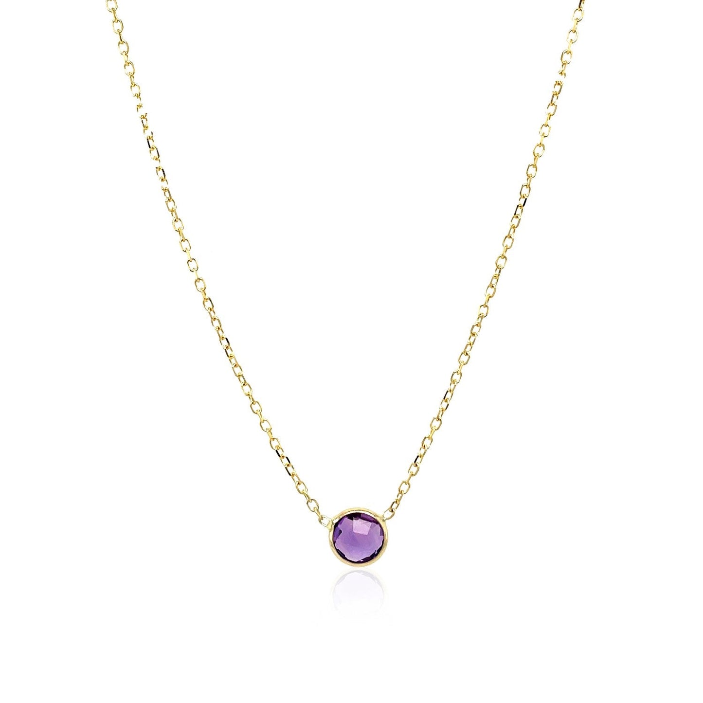 14k Yellow Gold 17 inch Necklace with Round Amethyst-1