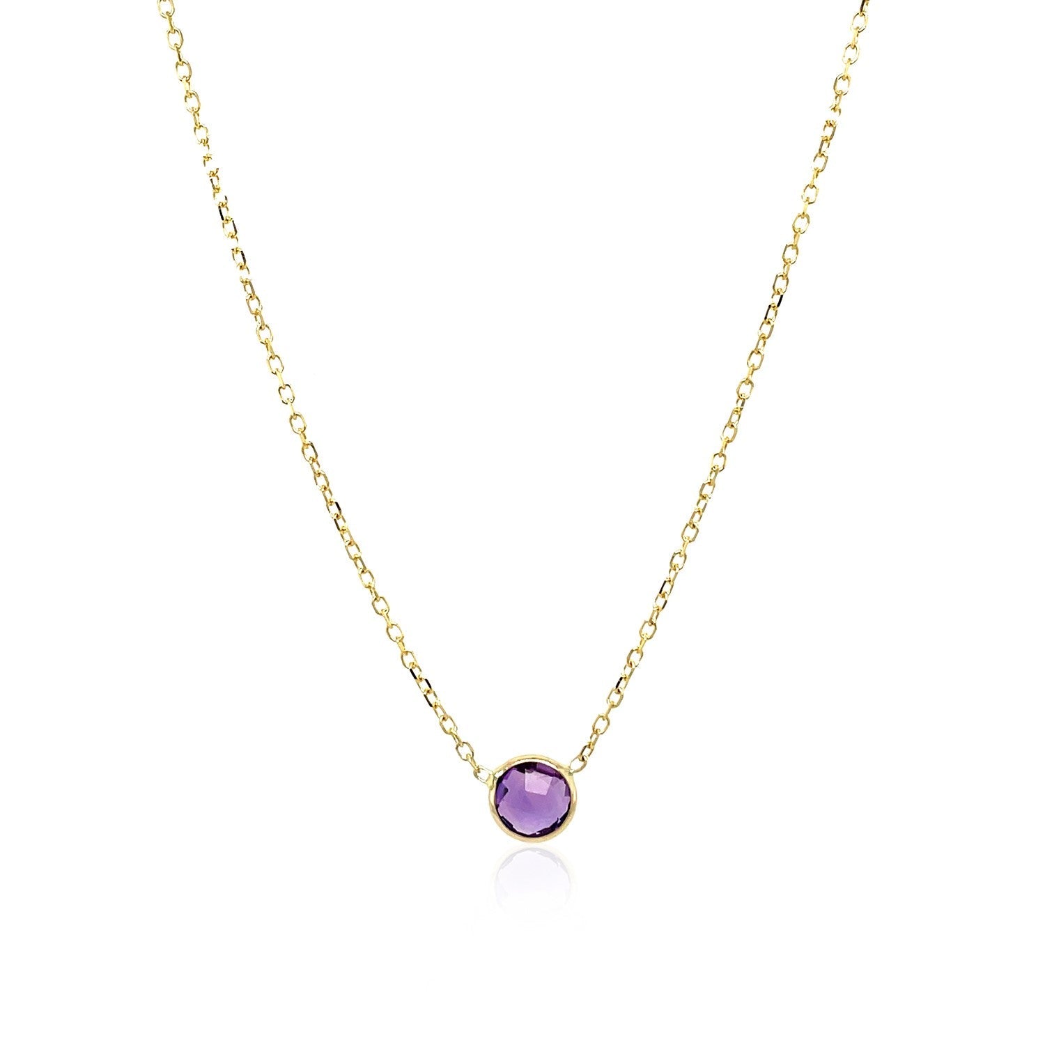 14k Yellow Gold 17 inch Necklace with Round Amethyst-1