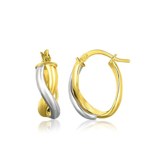 14k Two Tone Gold Oval Twisted Hoop Earrings-0