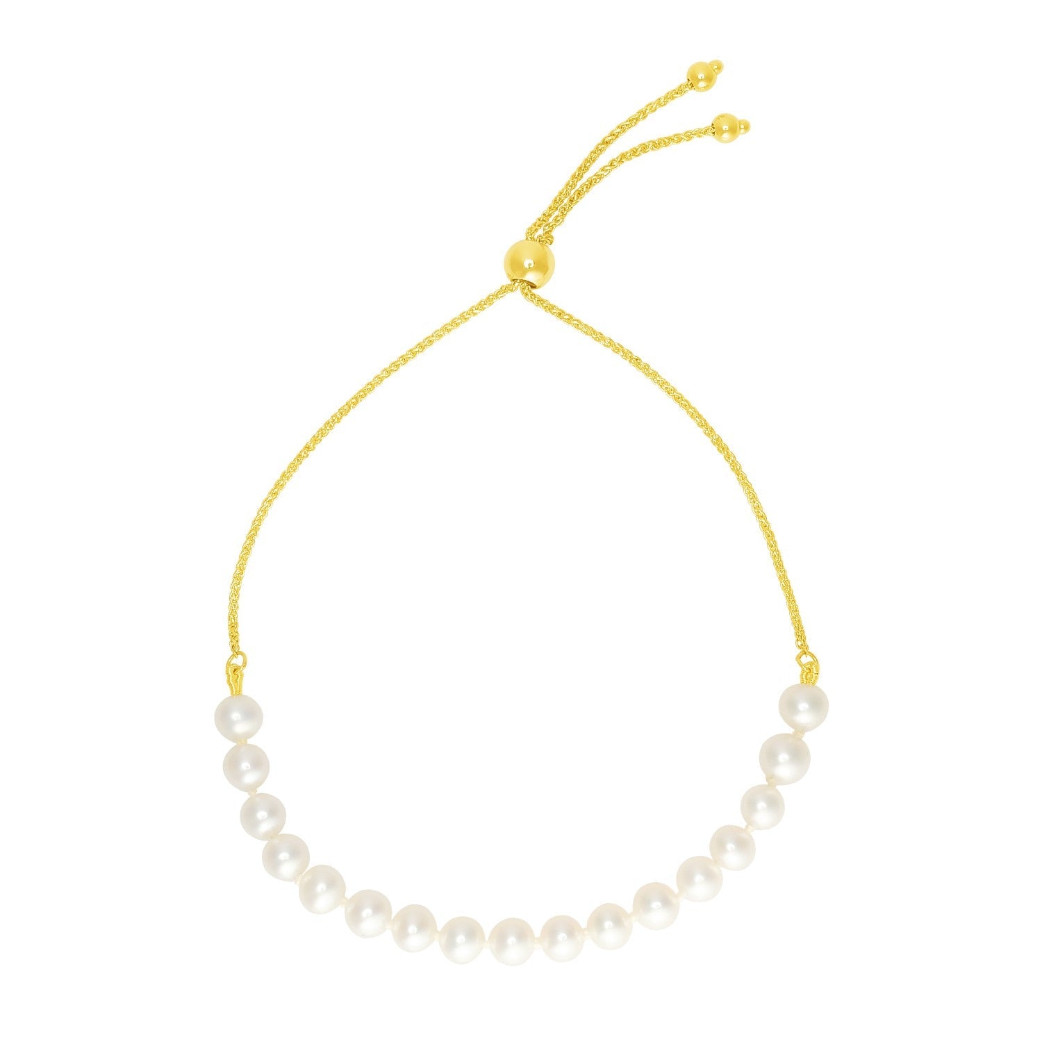 14k Yellow Gold Adjustable Friendship Bracelet with Pearls-0