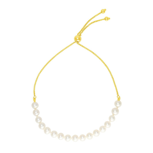 14k Yellow Gold Adjustable Friendship Bracelet with Pearls-0