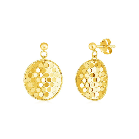 14k Yellow Gold Textured Round Drop Earrings-0