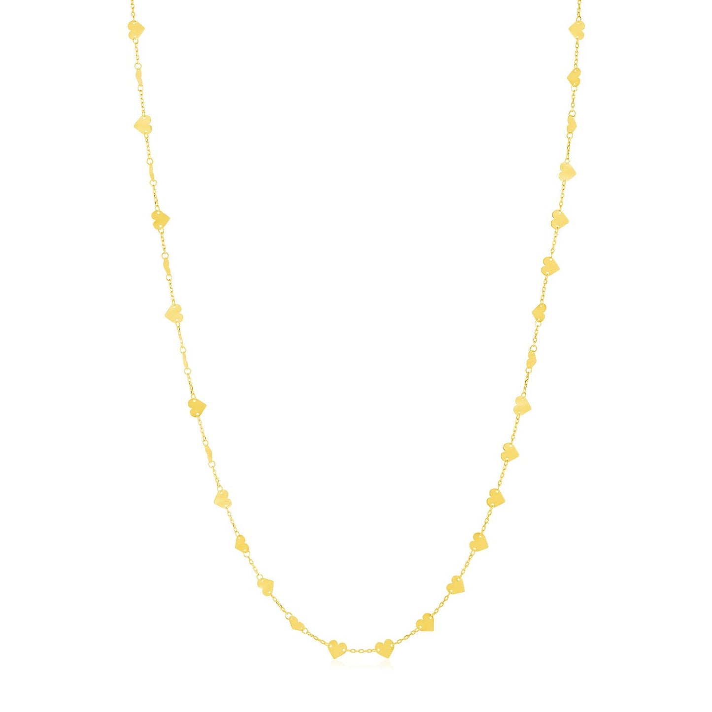 14k Yellow Gold Long Mirrored Heart Chain Station Necklace-0