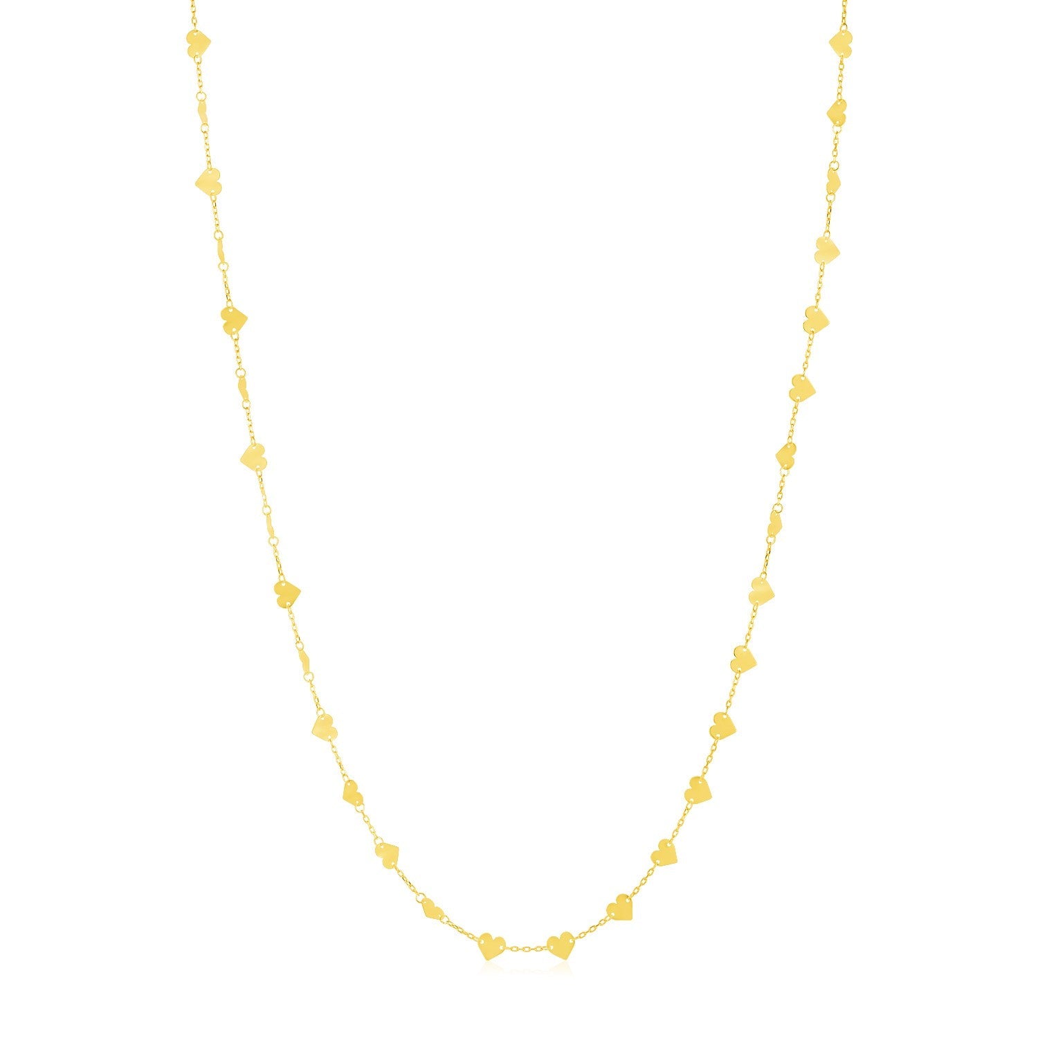 14k Yellow Gold Long Mirrored Heart Chain Station Necklace-0