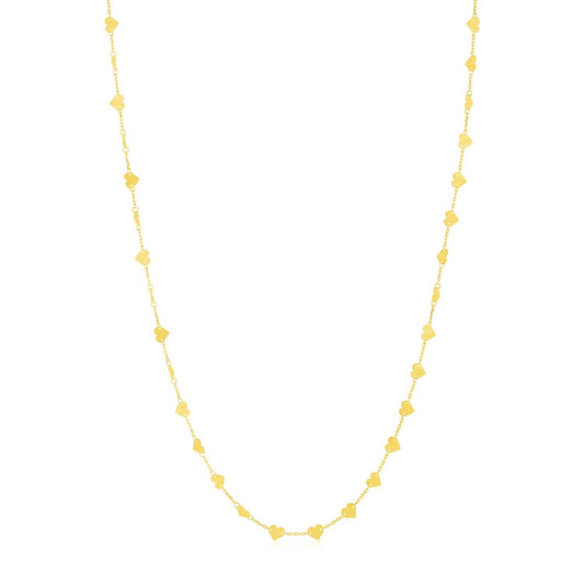 14k Yellow Gold Long Mirrored Heart Chain Station Necklace-0