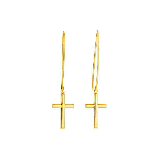 14k Yellow Gold Dangle Cross Earrings-0