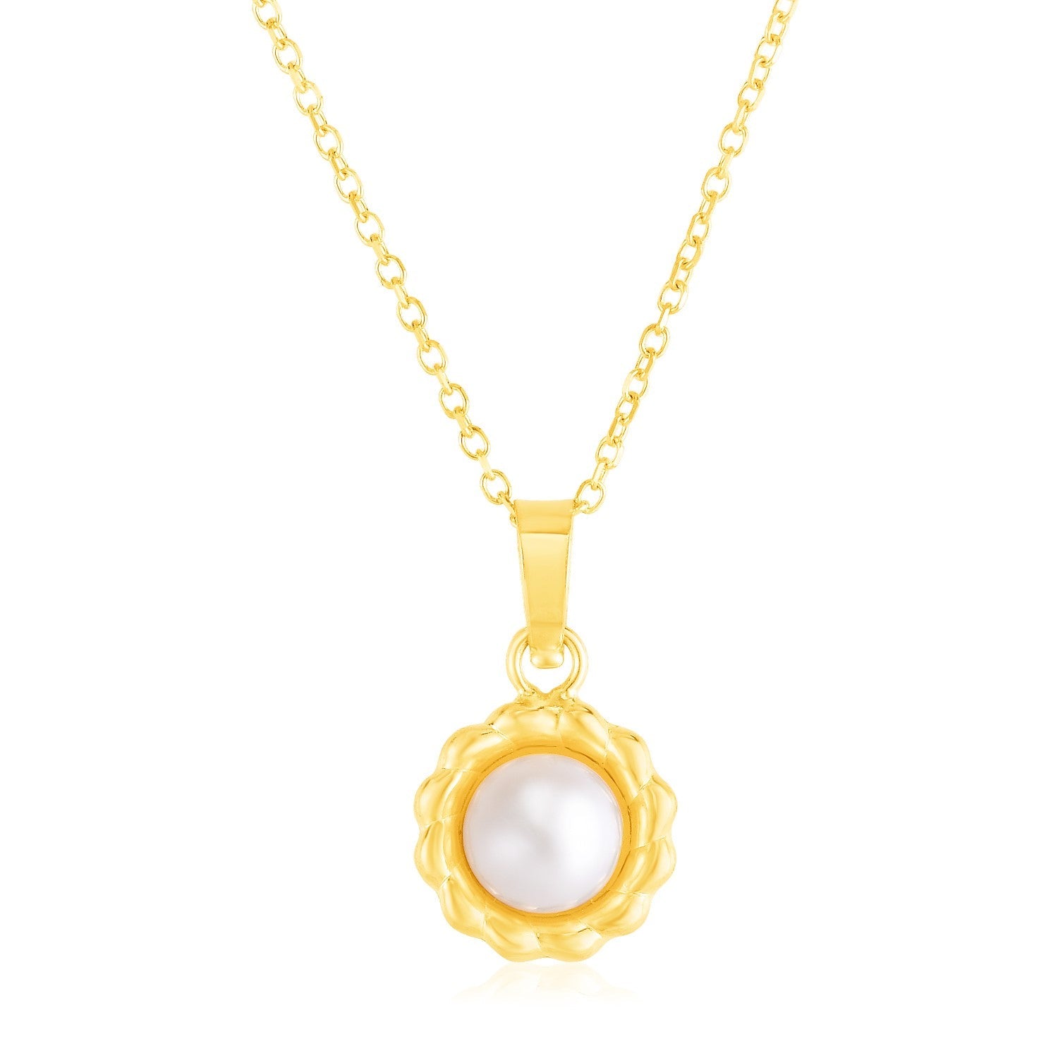 14k Yellow Gold Flower Necklace with Pearl-0