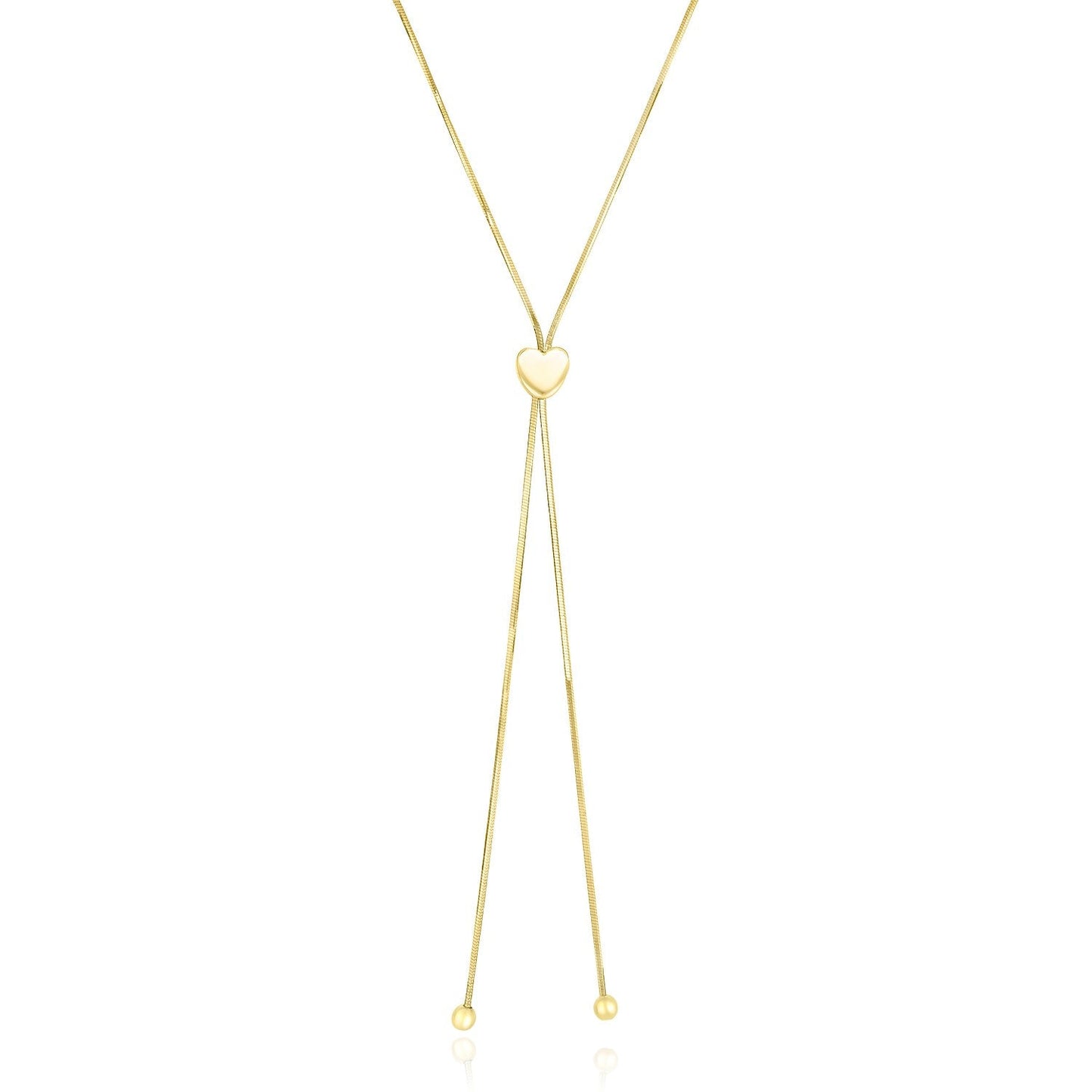 14k Yellow Gold Adjustable Heart Style Lariat Necklace-0