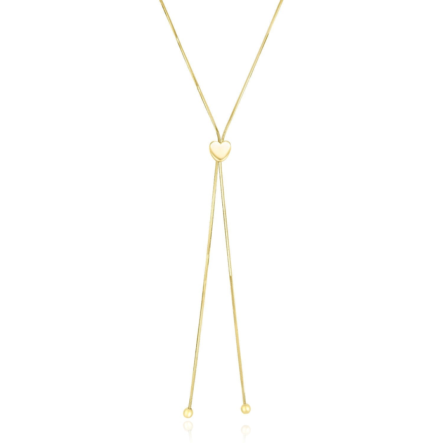 14k Yellow Gold Adjustable Heart Style Lariat Necklace-0