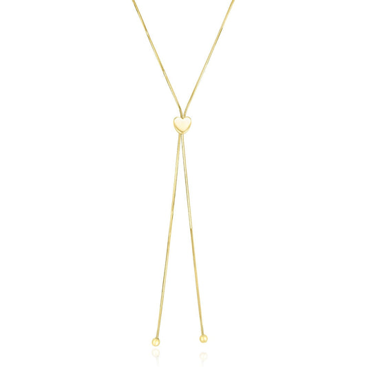 14k Yellow Gold Adjustable Heart Style Lariat Necklace-0