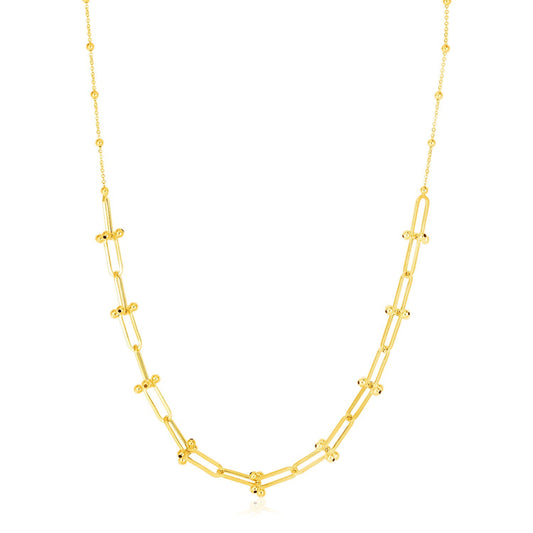 14k Yellow Gold Beaded U Link Chain Necklace-0
