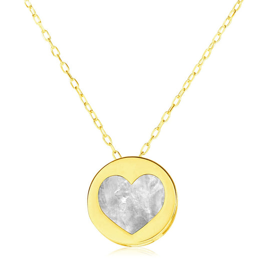14k Yellow Gold Necklace with Heart in Mother of Pearl-0