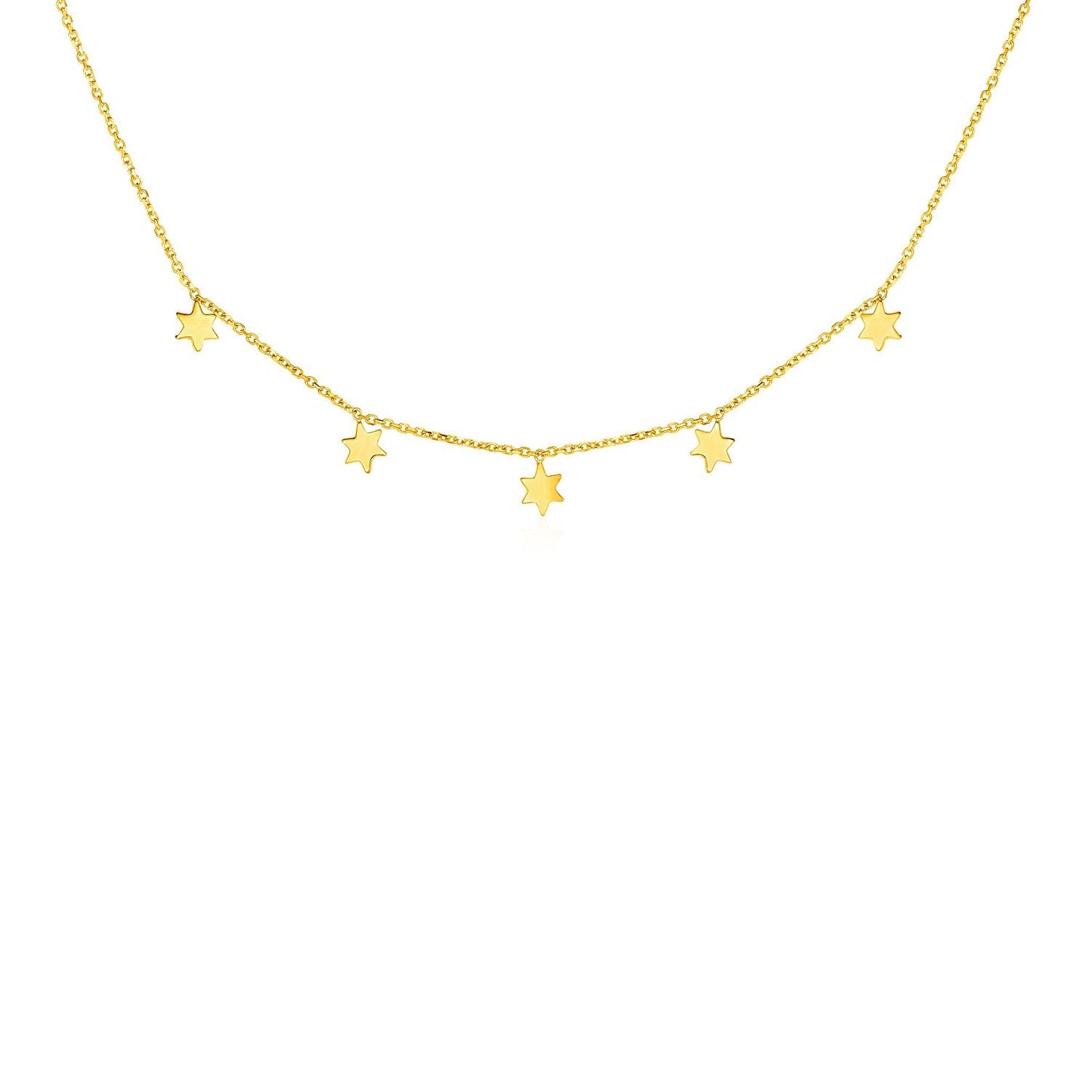 14k Yellow Gold Necklace with Six Pointed Stars-0