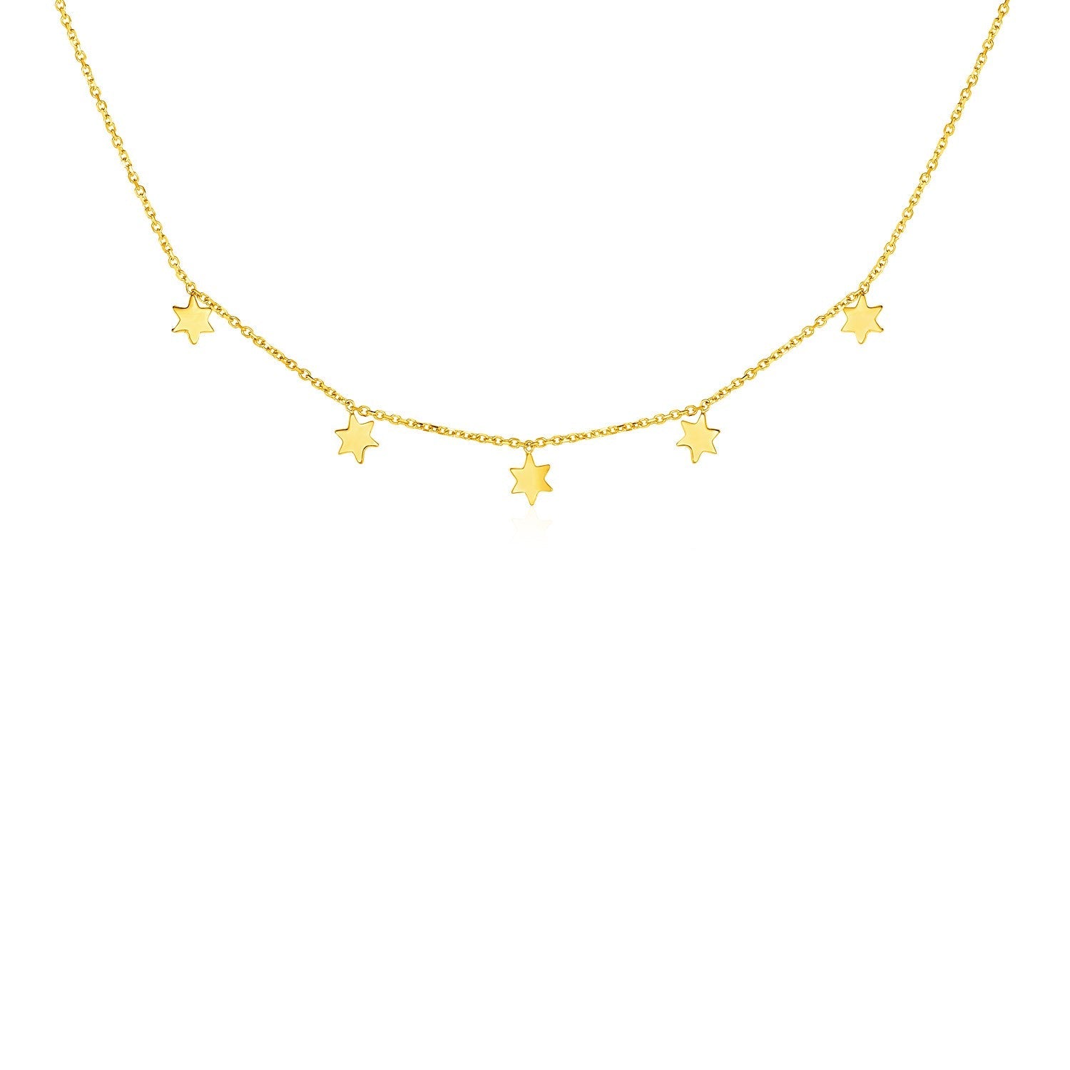 14k Yellow Gold Necklace with Six Pointed Stars-0