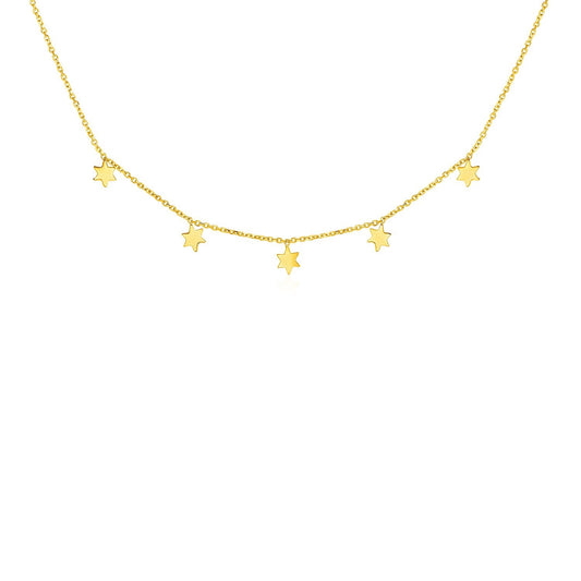 14k Yellow Gold Necklace with Six Pointed Stars-0