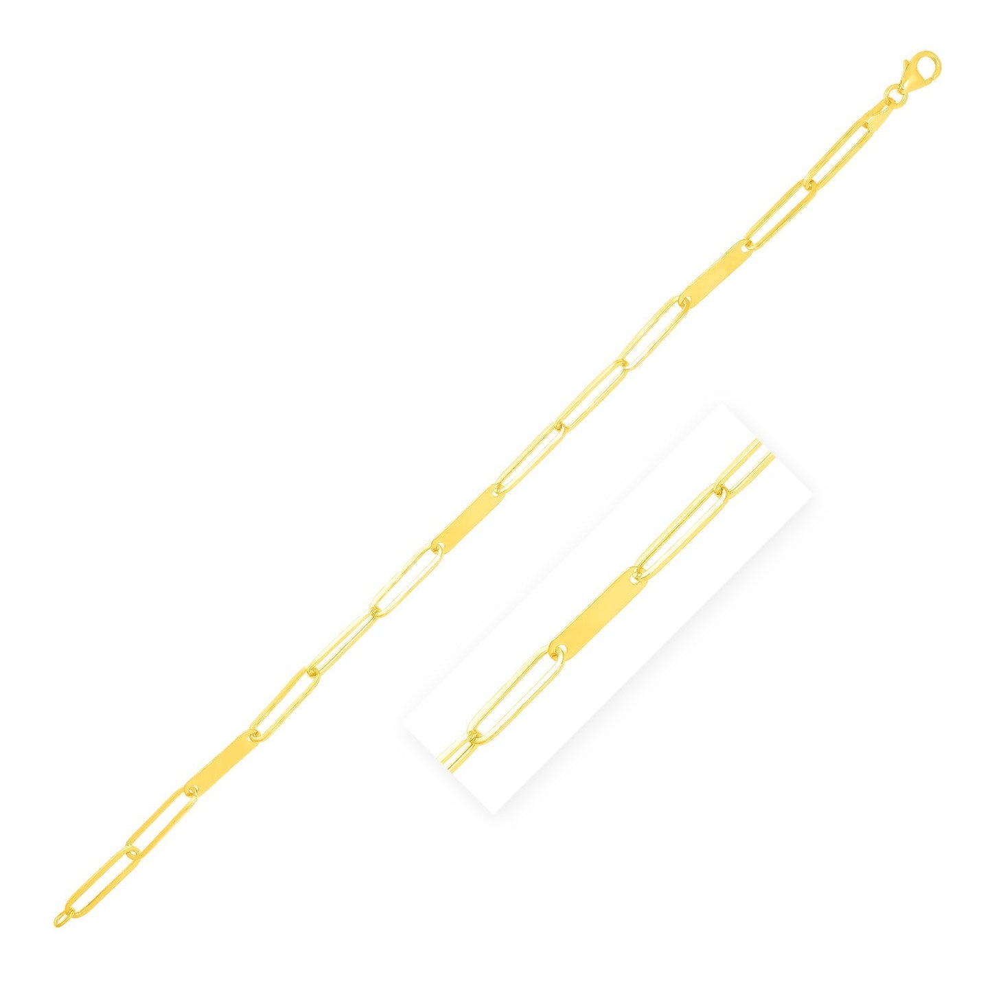 14k Yellow Gold 7 inch Alternating Paperclip Chain Link and Gold Bar Bracelet-0