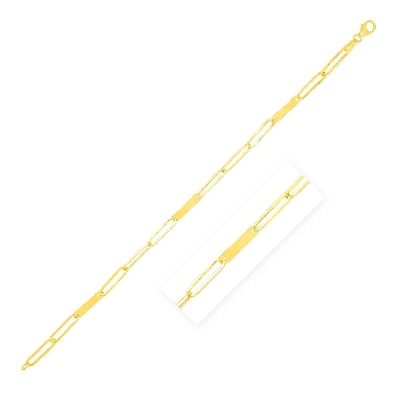 14k Yellow Gold 7 inch Alternating Paperclip Chain Link and Gold Bar Bracelet-0