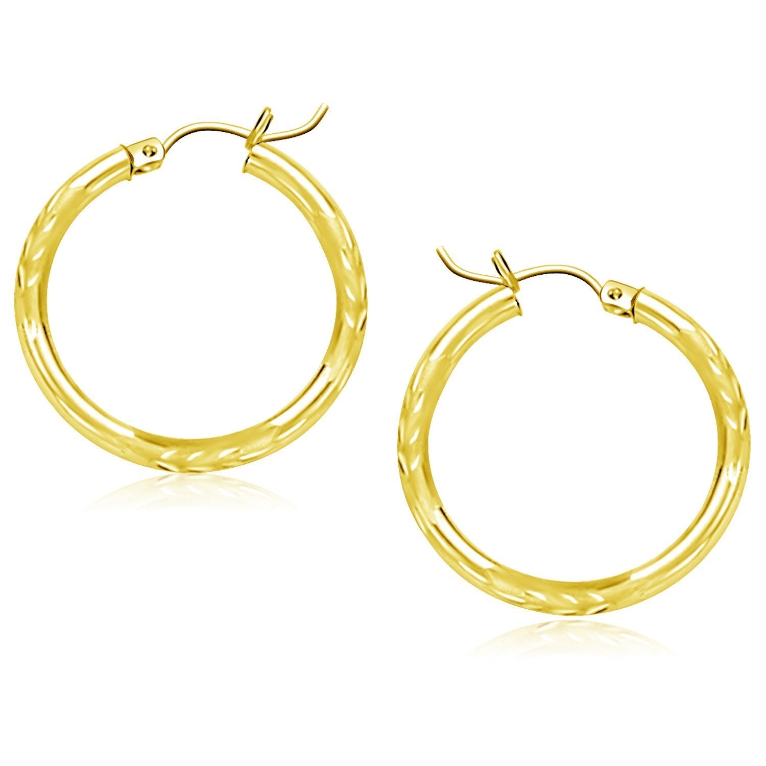 10k Yellow Gold Diamond Cut Hoop Earrings (25mm)-0