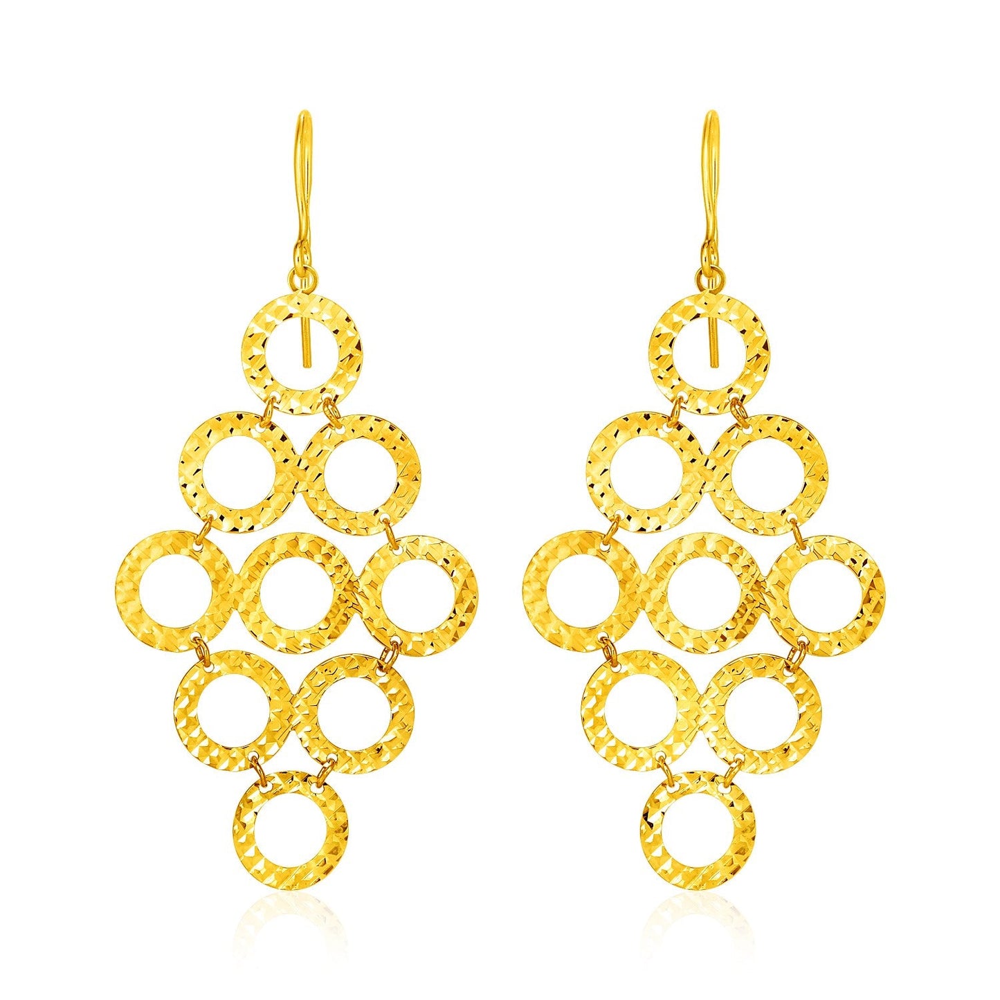 14k Yellow Gold Earrings with Textured Open Circle Motifs-0
