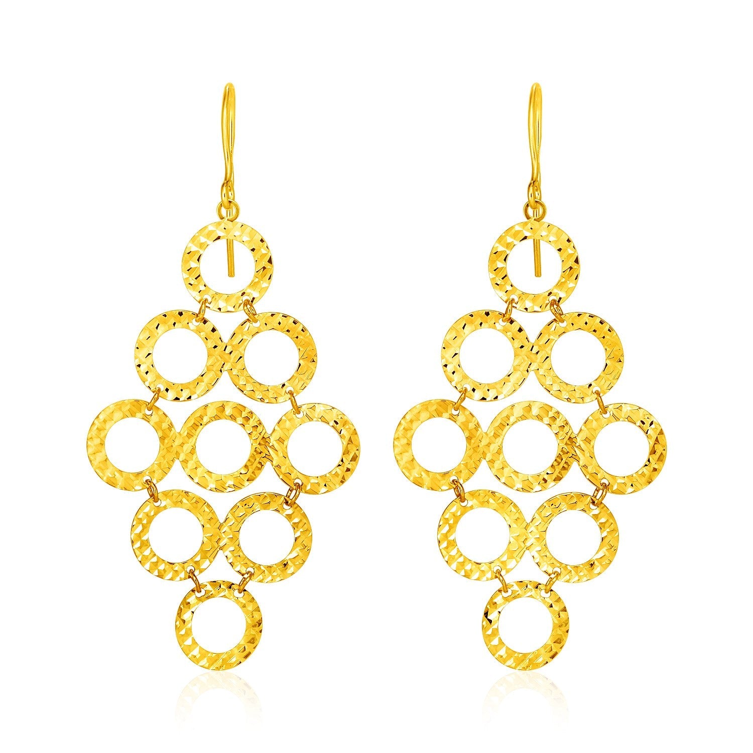 14k Yellow Gold Earrings with Textured Open Circle Motifs-0