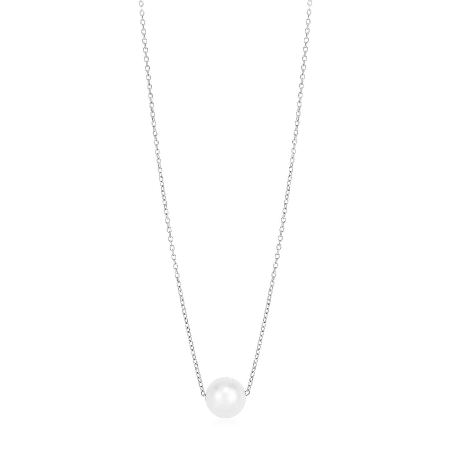 14k White Gold Pearl Solitaire Necklace-0