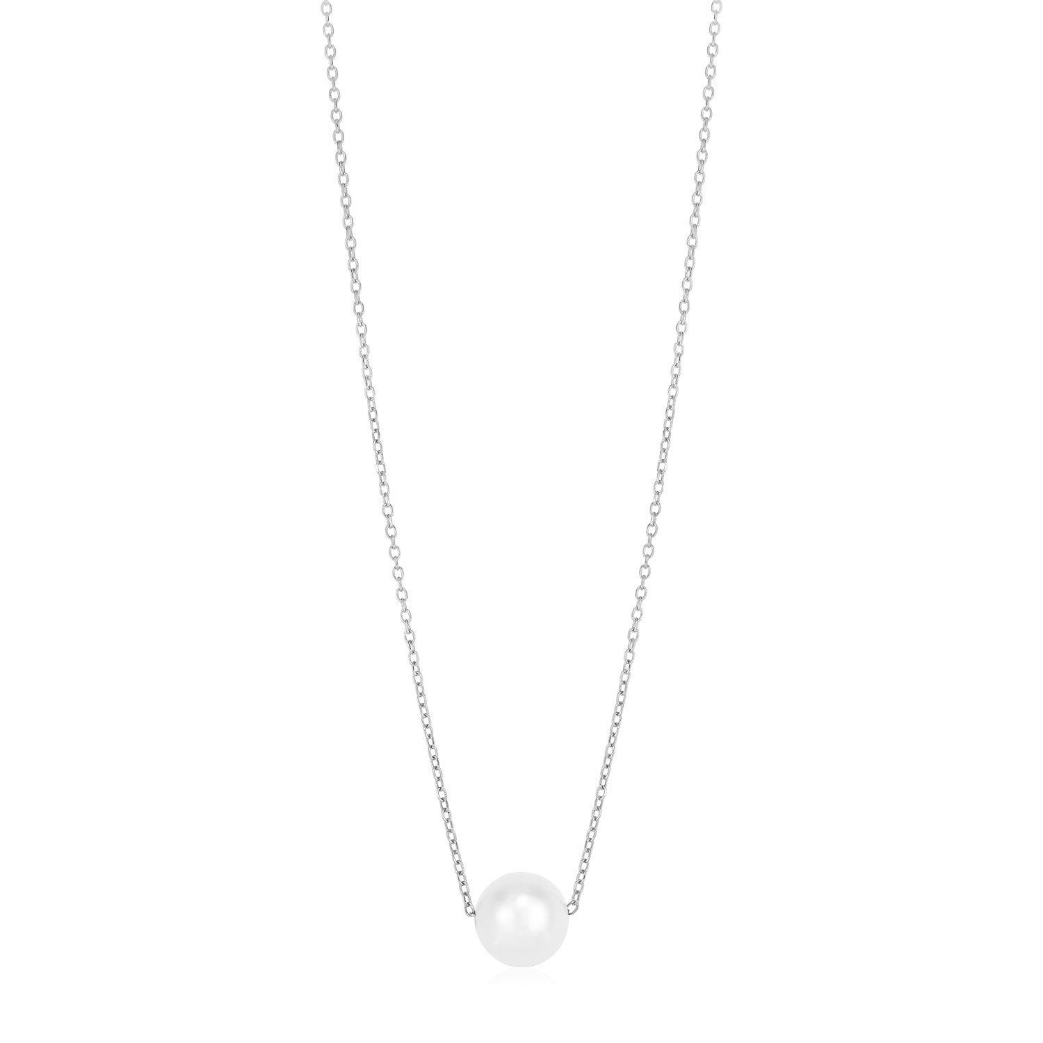 14k White Gold Pearl Solitaire Necklace-0
