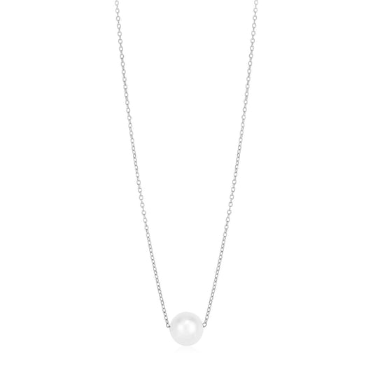 14k White Gold Pearl Solitaire Necklace-0