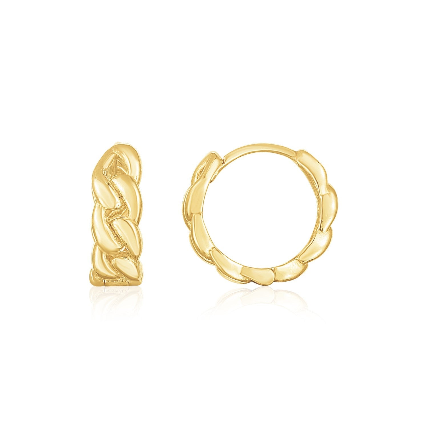 14K Yellow Gold Thick Curb Chain Huggie Hoop Earrings-0