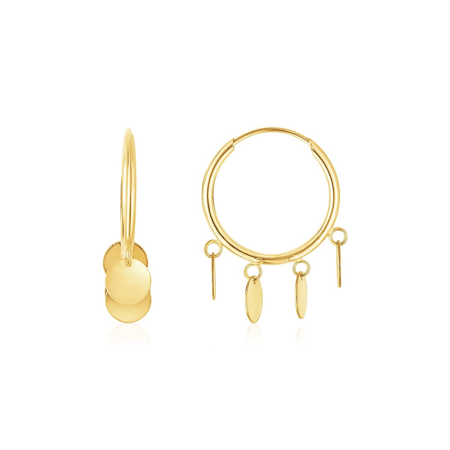 14K Yellow Gold Endless Circle Charm Huggie Hoop Earrings-0