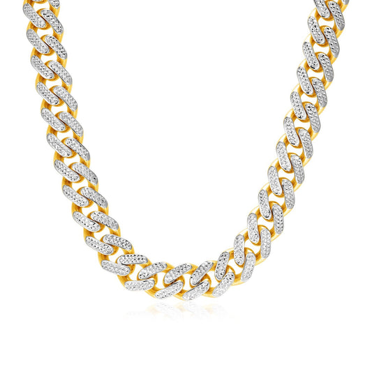 14k Two Tone Gold Miami Cuban Chain Necklace with White Pave-0