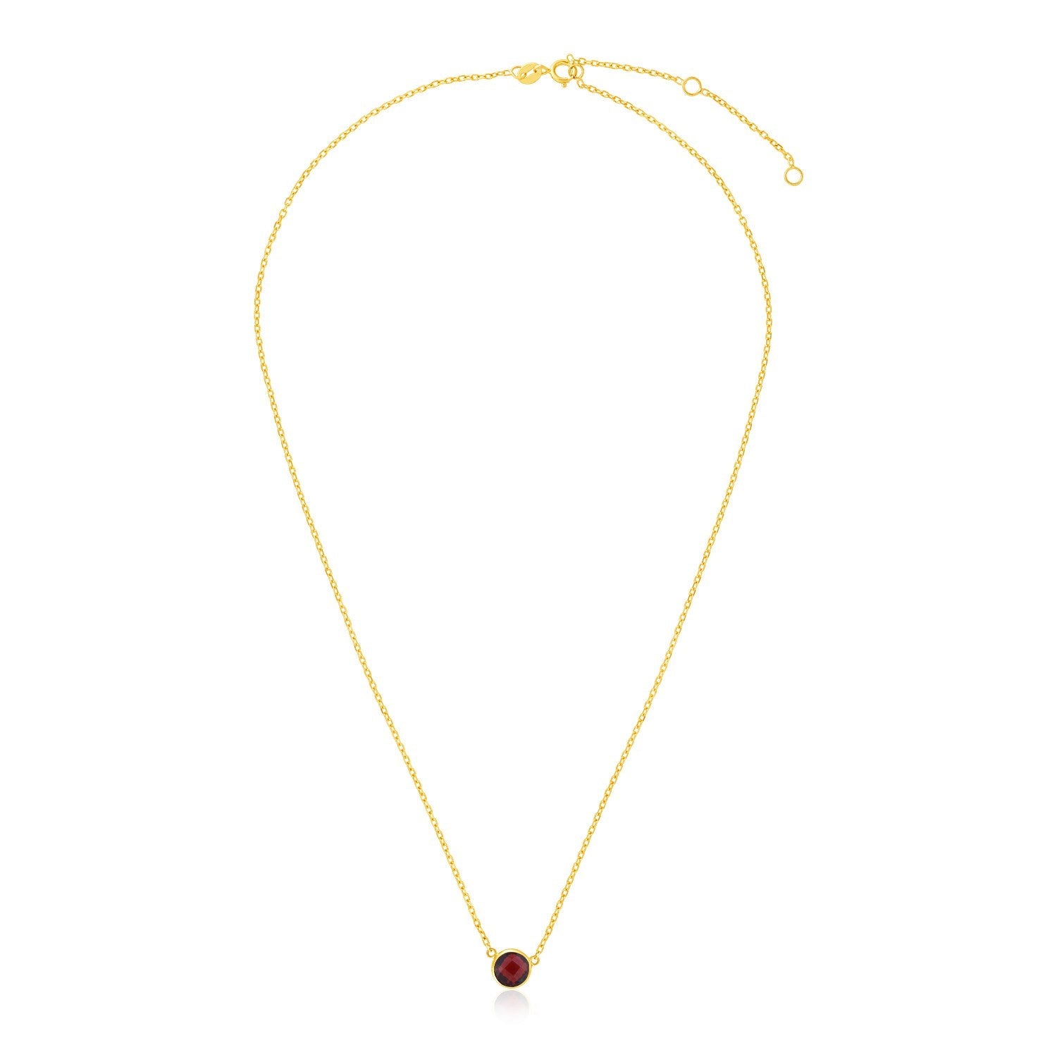 14k Yellow Gold 17 inch Necklace with Round Garnet-0