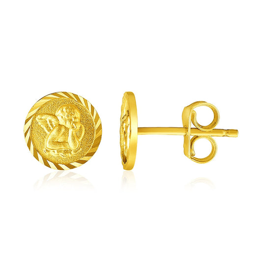 14k Yellow Gold Round Angel Post Earrings-0