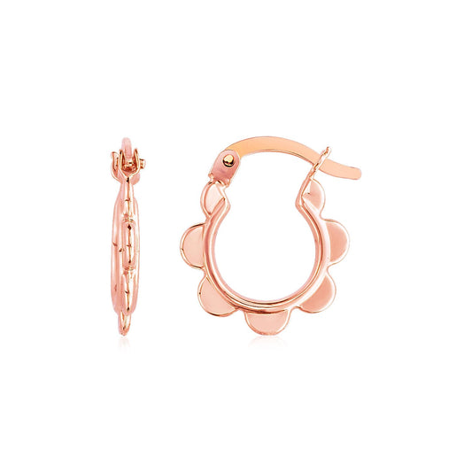 14k Rose Gold Scalloped Hoop Earrings-0