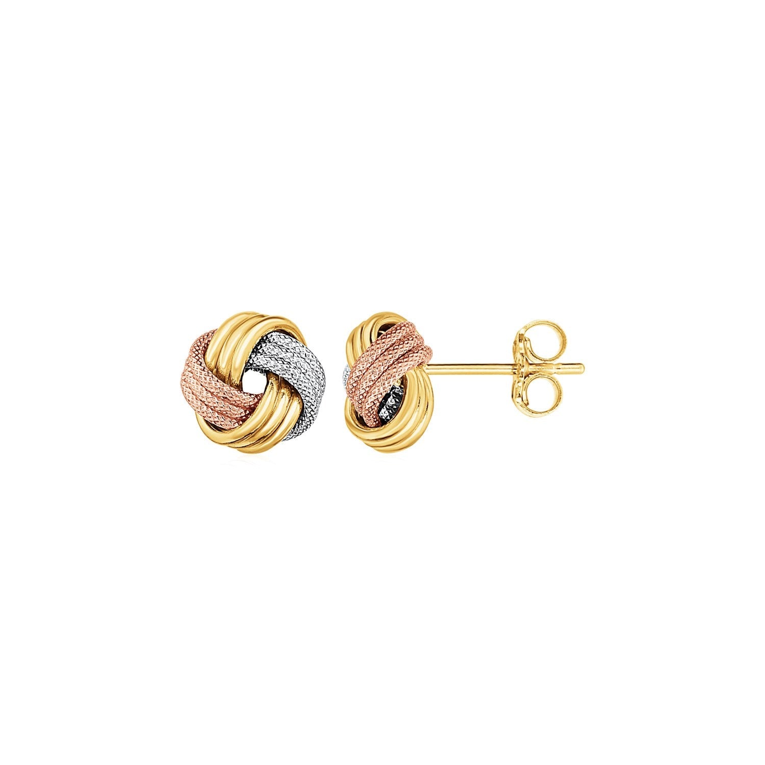 Love Knot Post Earrings in 14k Tri Color Gold-0