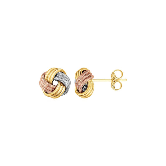 Love Knot Post Earrings in 14k Tri Color Gold-0