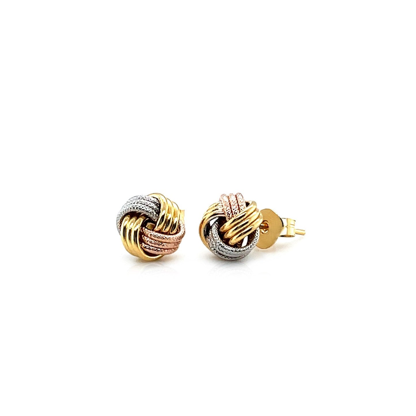 Love Knot Post Earrings in 14k Tri Color Gold-1