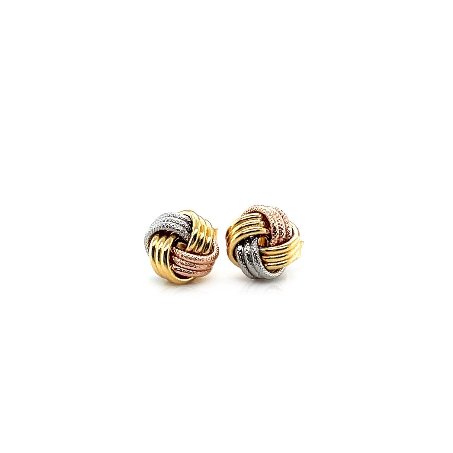Love Knot Post Earrings in 14k Tri Color Gold-2