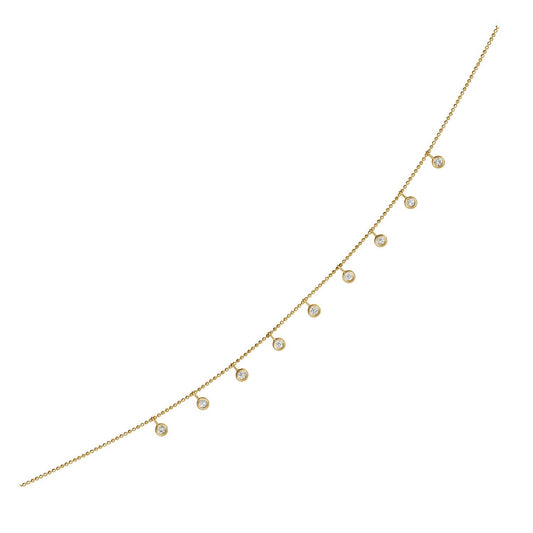 14k Yellow Gold Necklace with Round Diamond Charms-0
