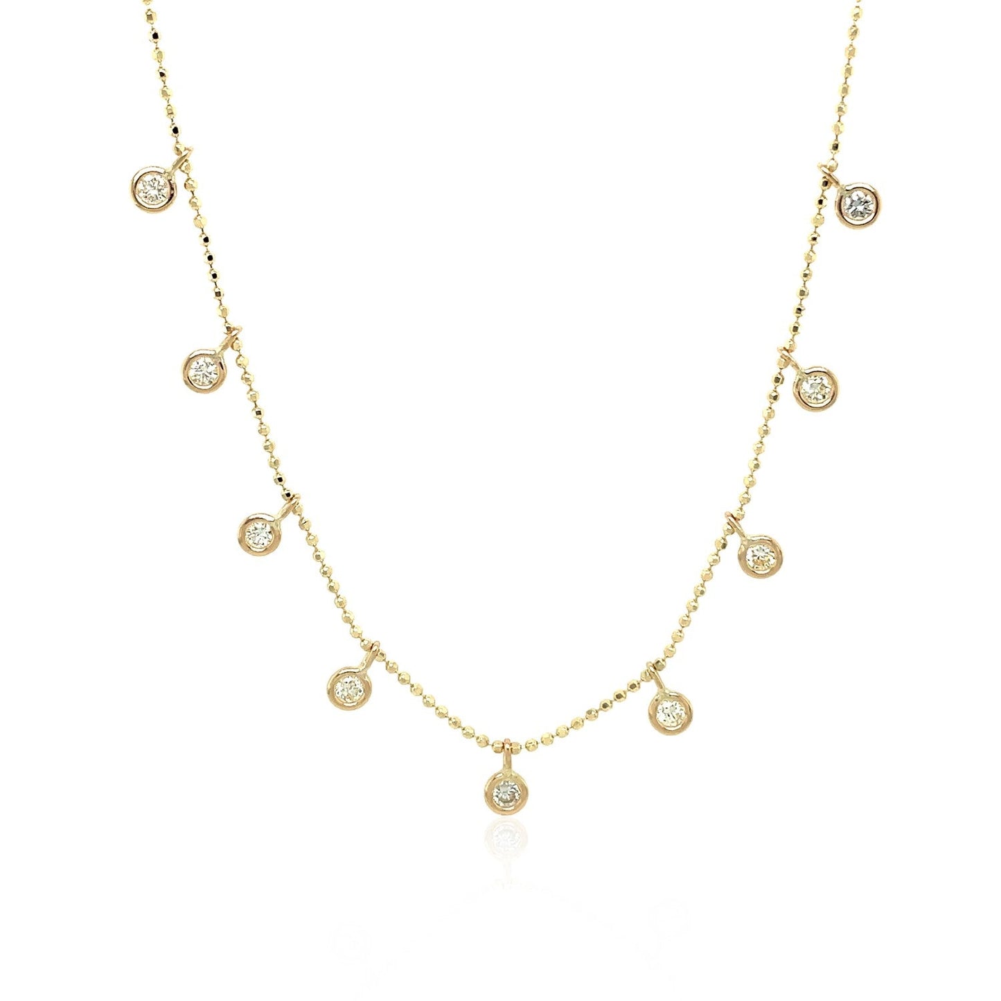 14k Yellow Gold Necklace with Round Diamond Charms-1
