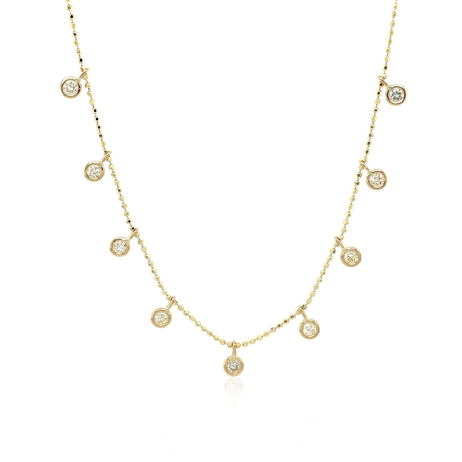 14k Yellow Gold Necklace with Round Diamond Charms-1