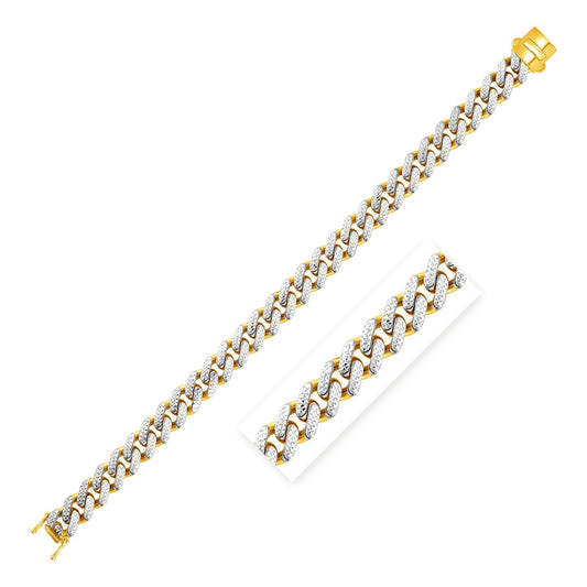 14k Two Tone Gold 8 1/4 inch Curb Chain Bracelet with White Pave-0