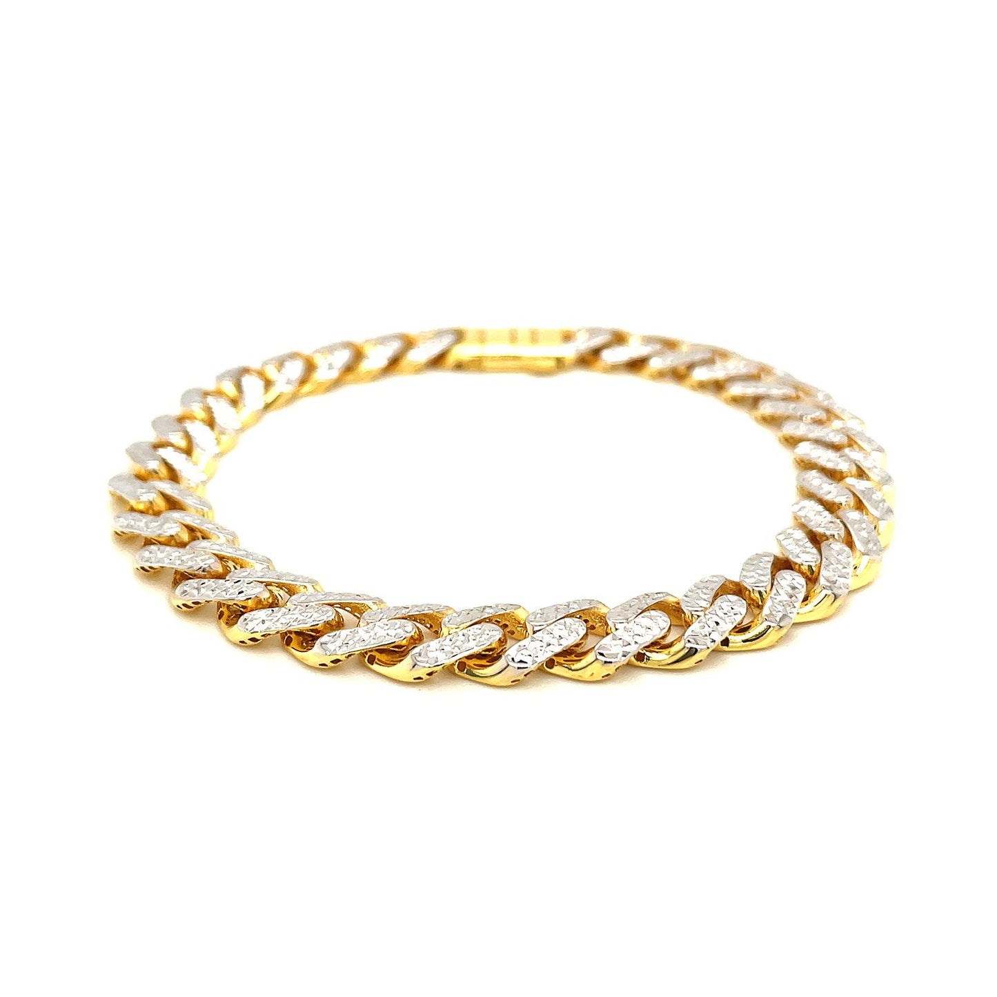 14k Two Tone Gold 8 1/4 inch Curb Chain Bracelet with White Pave-1