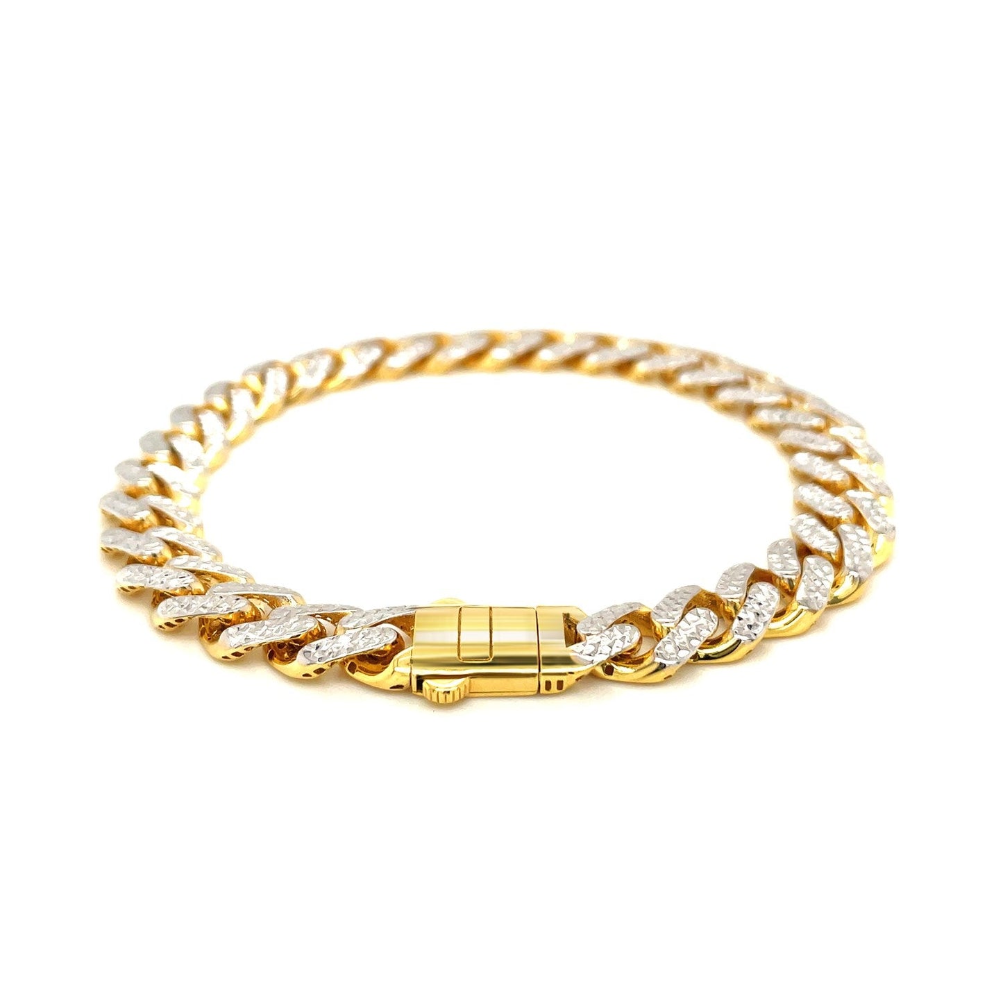 14k Two Tone Gold 8 1/4 inch Curb Chain Bracelet with White Pave-2