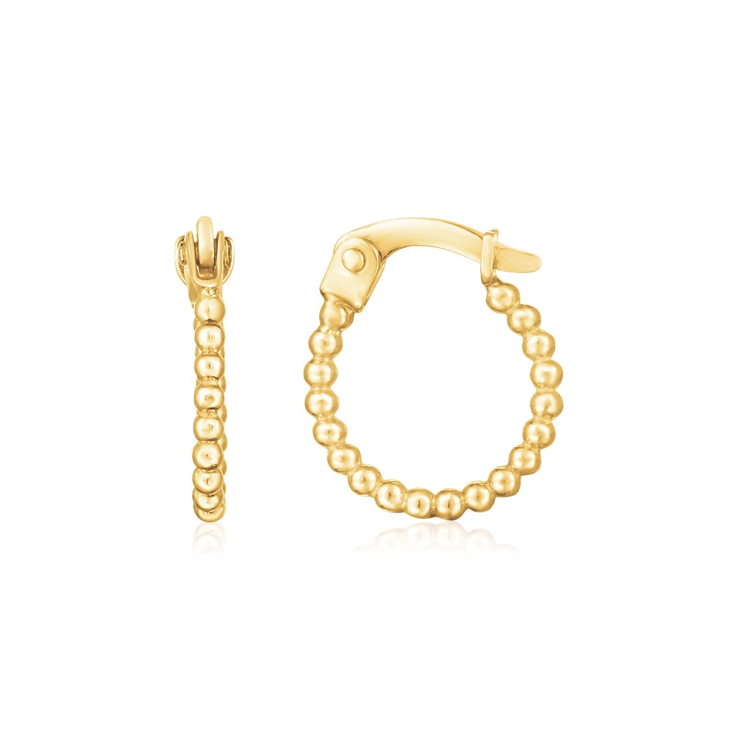 14K Yellow Gold Bead Hinged Hoop Earrings-0