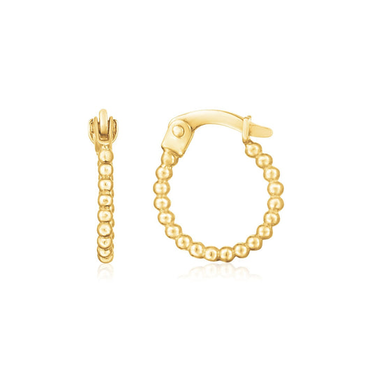 14K Yellow Gold Bead Hinged Hoop Earrings-0