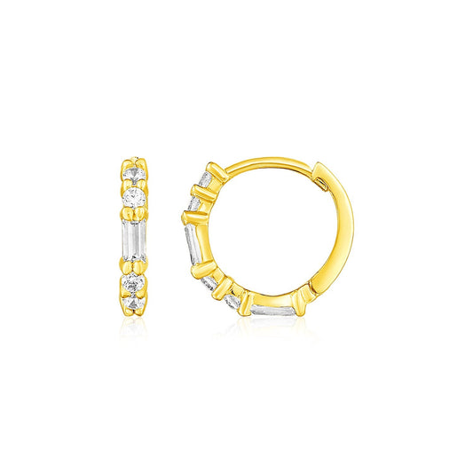 14k Yellow Gold Petite Hoop Earrings with Baguette Cubic Zirconias-0