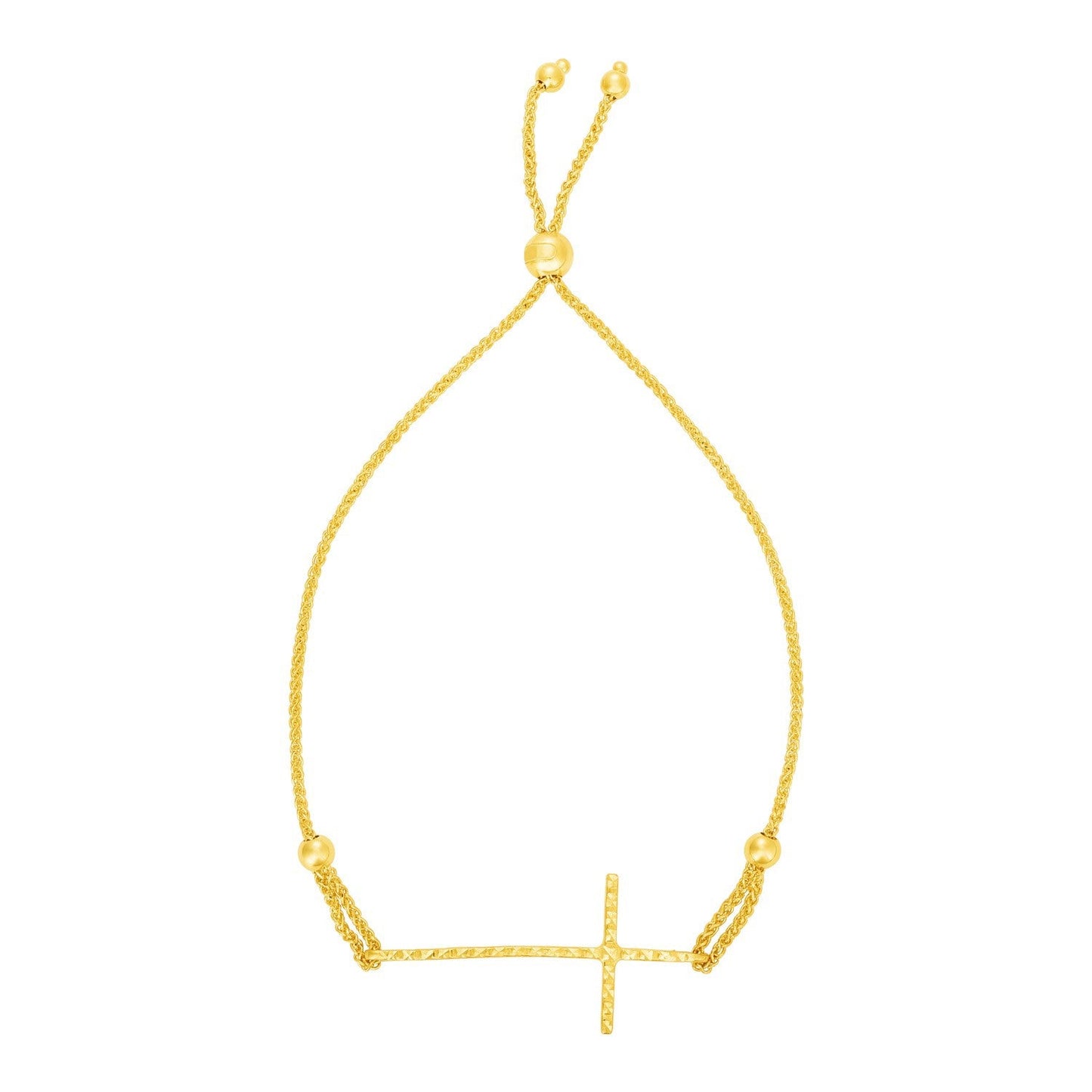 Adjustable Bracelet with Textured Cross in 14k Yellow Gold-0